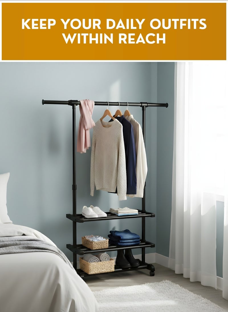 Zefzon Heavy Duty Adjustable Clothes Rack with Wheels & Storage Shelves – Metal Garment Hanging Rail Stand, Rolling Clothing Rack Organizer for Bedroom, Laundry, Boutique & Retail - Image 5